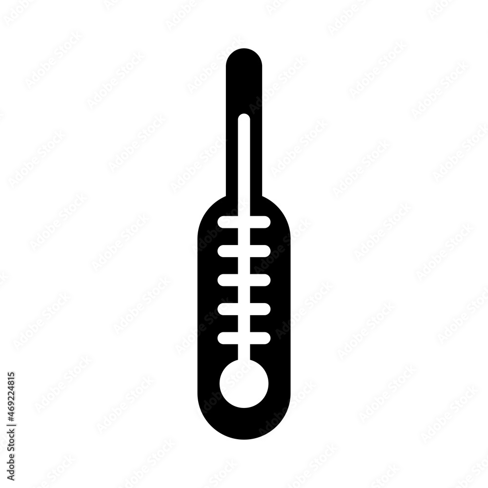 Simple flat black and white thermometer icon. Vector silhouette of medical equipment Simple flat black and white thermometer icon. Vector silhouette of medical equipment