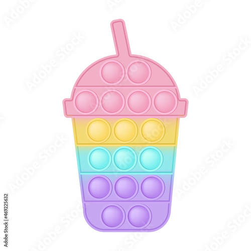 Popit figure cocktail as a fashionable silicon toy for fidgets. Addictive anti stress toy in pastel rainbow colors. Bubble anxiety developing pop it toys for kids. Vector illustration isolated on