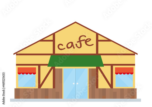 シンプルなお店のイラスト　アットホームなカフェ珈琲店の建物のイラスト