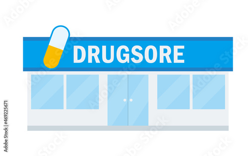 シンプルなお店のイラスト　ドラッグストアの建物のイラスト　処方箋　薬屋　Pharmacy　drug store
