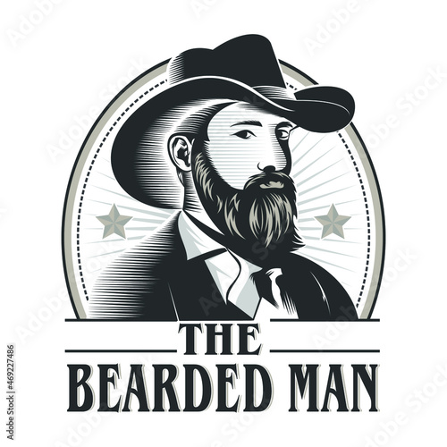 The bearded man Texas cowboy logo vintage