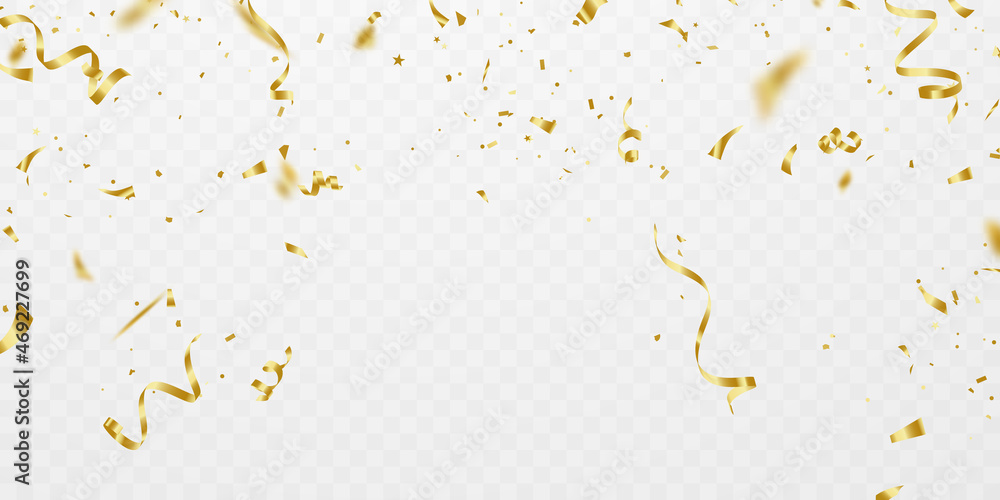 Fotografie, Obraz Celebration background template with confetti and gold ribbons