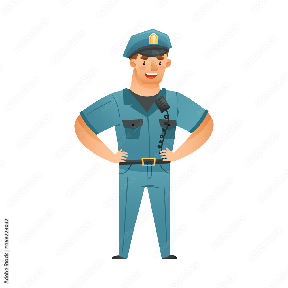 Policeman character in blue uniform cartoon vector illustration Policeman character in blue uniform cartoon vector illustration