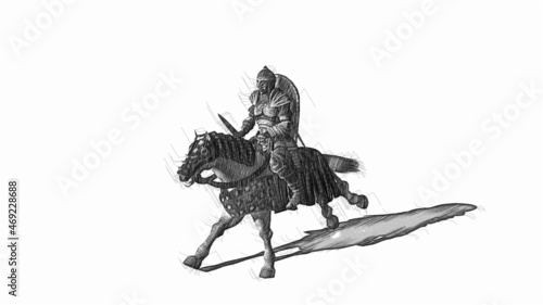 3d illustration - Medieval Knight Ride Horses  With Swords And Shields photo