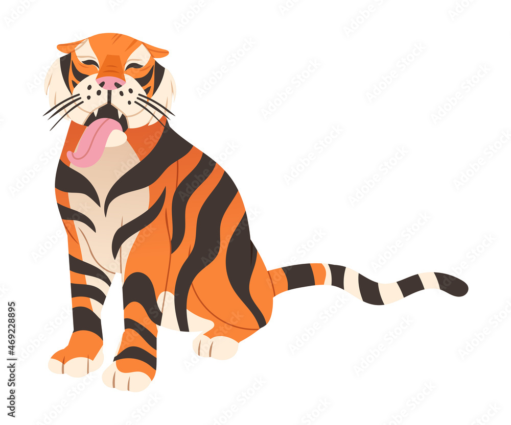 Sitting tiger with his tongue out. Big wild cat vector illustration Sitting tiger with his tongue out. Big wild cat vector illustration