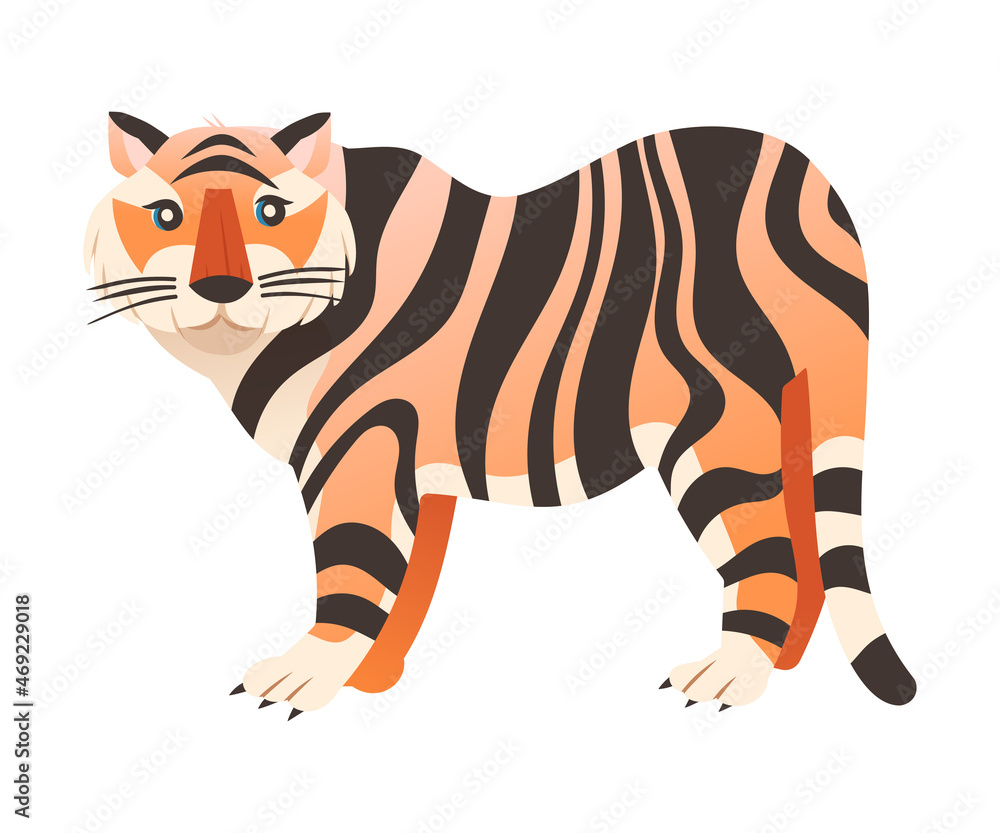 Big tiger wild animal vector illustration on white background
