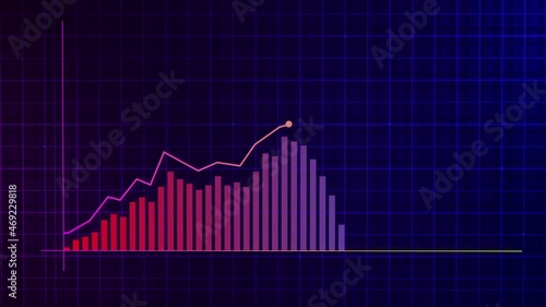 Growing line graph of a digital income growth chart made in a technological style on a high-tech grid background. Concept for presentations, advertising and showing profitability and statistics
