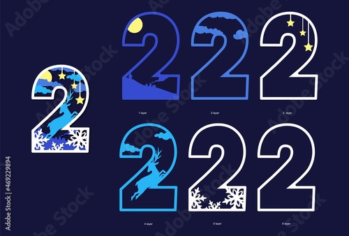 Number 2. Template for laser cut with layers. New Year and Christmas decoration