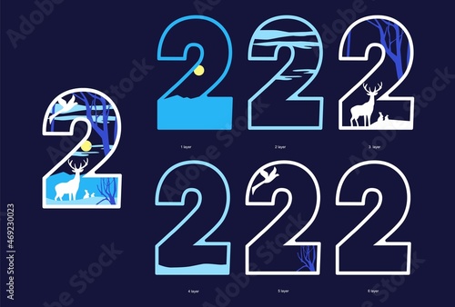 Number 2. Template for laser cut with layers. New Year and Christmas decoration