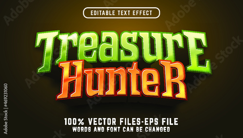 Treasure hunter 3d text effect, editable text style Premium Vector