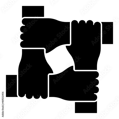 Four hands together concept teamwork united teamleading Arm interlocking with each other on wrist jointly collaboration icon black color vector illustration flat style image