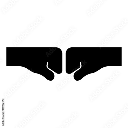 Two fist punching bump clenched together hitting concept of conflict struggle resistance confrontation icon black color vector illustration flat style image