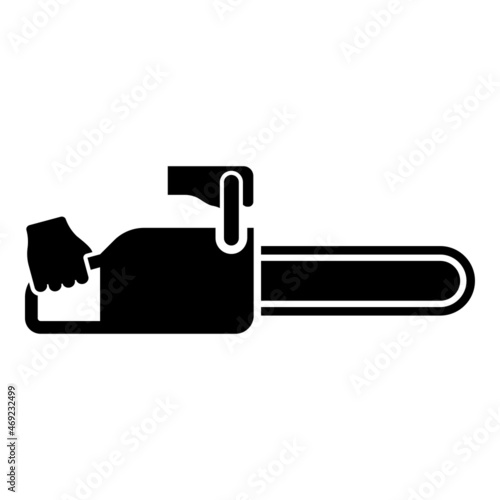 Chainsaw in hand lumberjack woodcutter icon black color vector illustration flat style image