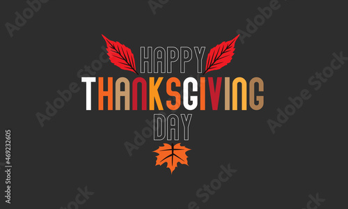 happy thanksgiving beautiful lettering with leaves over black background