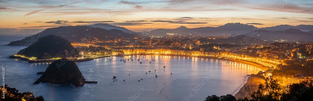 Panorama of San Sebastian in the Basque Country, Spain.