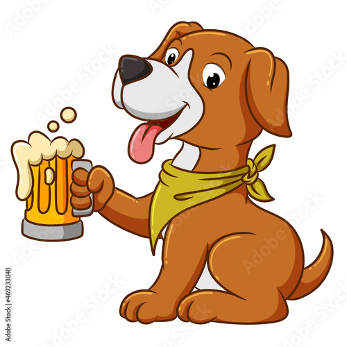 The cool dog is holding the root beer