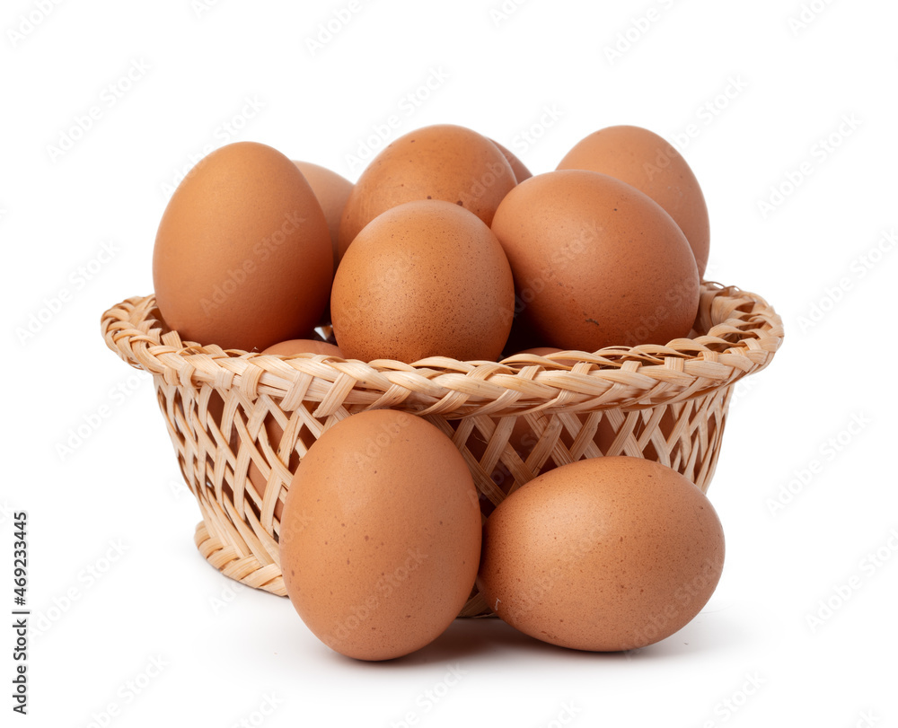 Eggs in basket isolated on white background Eggs in basket isolated on white background