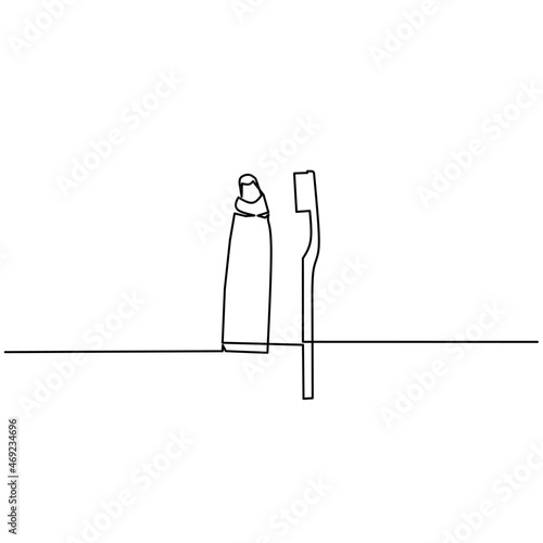 Continuous line drawing of toothbrush and toothpaste, object one line, single line art, vector illustration