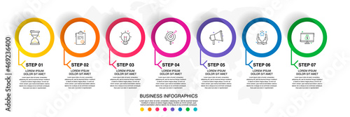 Vector template circle infographics. Modern business concept with seven options and parts. 7 steps for content, flowchart, timeline, levels