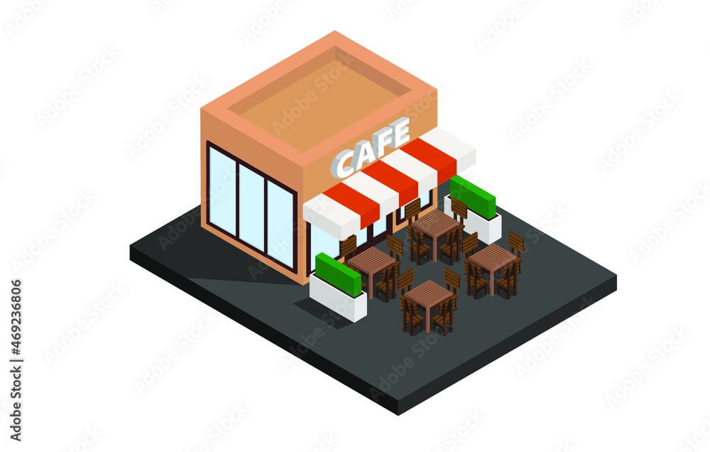 Obraz premium Street cafe in isometric view on a white background