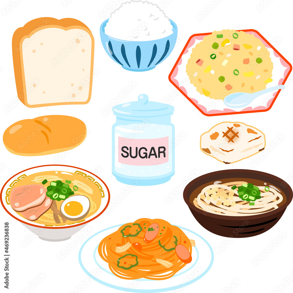 糖質を多く含む主食のイラストセット Stock Vector Adobe Stock