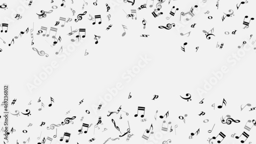 Flying music notes and symbols design. Banner for sound, song, presentation, audio. Vector illustration.