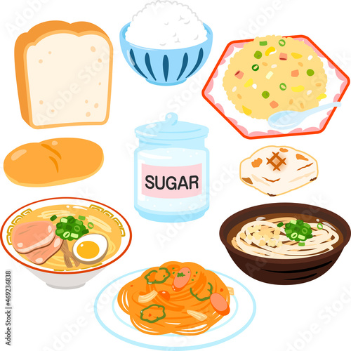 糖質を多く含む主食のイラストセット photo