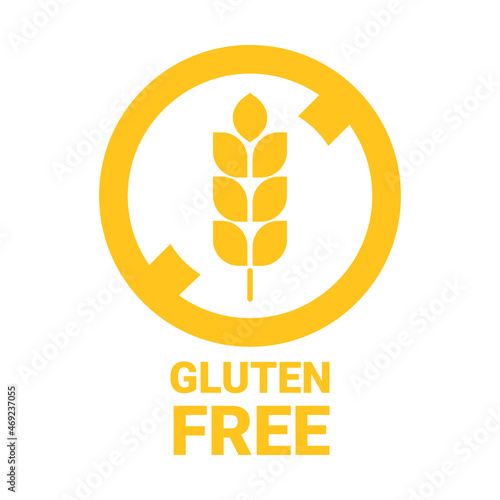 Gluten free icon, grain diet. Crossed out plate with ear of wheat. Healthy food, safe product for celiac disease. Health care. Vector illustration