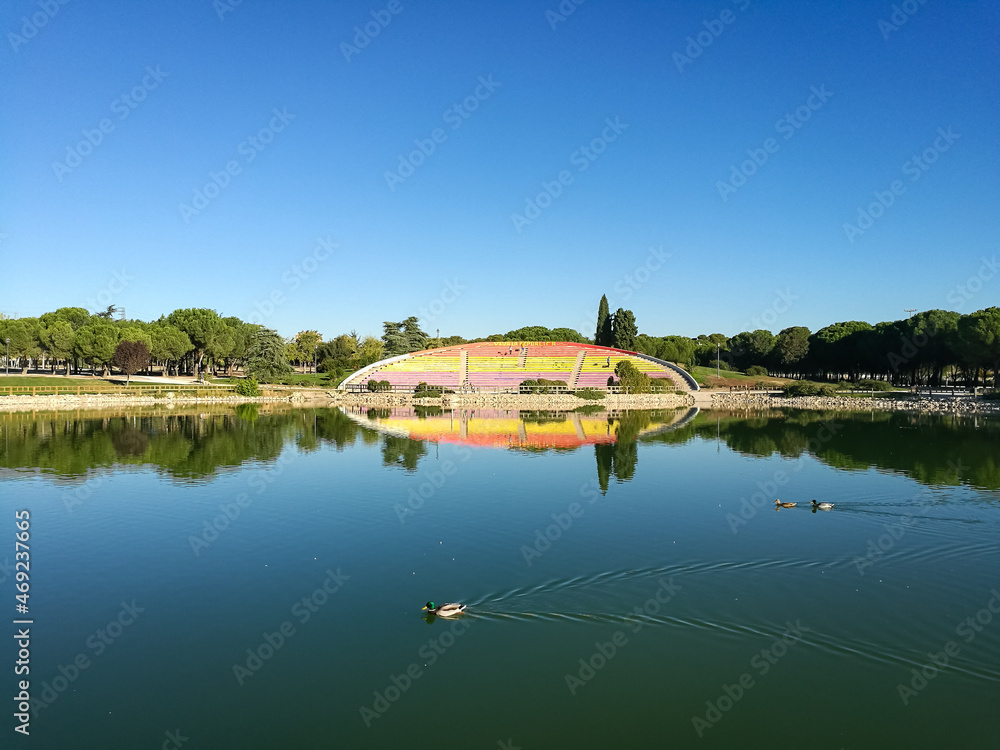 Fototapeta premium park of the crosses in Madrid with the colors of the flag, unofficial of Spain