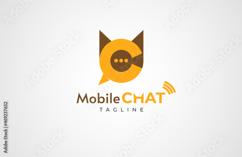 Chat Logo, Chat logo, MC letters combined with Chat icon form a unique cat head , usable for brand and company logo, vector illustration