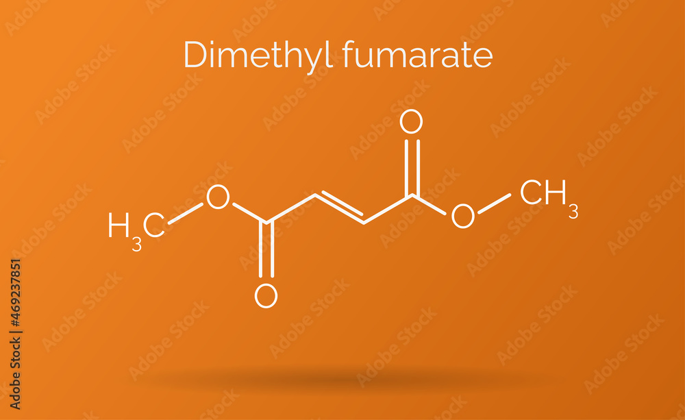Dimethyl fumarate multiple sclerosis (MS) drug molecule. Skeletal