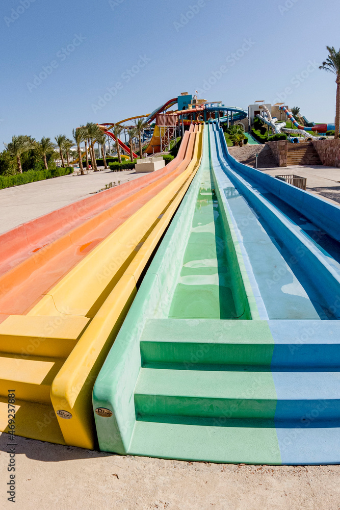 Colorful water slides at the water park