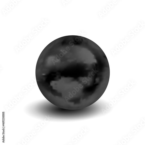 Black Sphere Isolated on White Background, Realistic 3D Object with a Shadow, Black Color.
