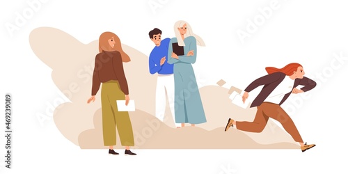 Hectic person running at fast speed. Busy woman in hurry. Active work lifestyle of stressed employee rushing and bustling with urgent businesses. Flat vector illustration isolated on white background