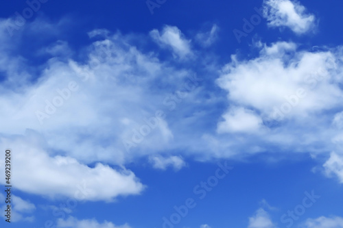 A group of white cumulus clouds in the blue sky background. The shape of the independent nature.