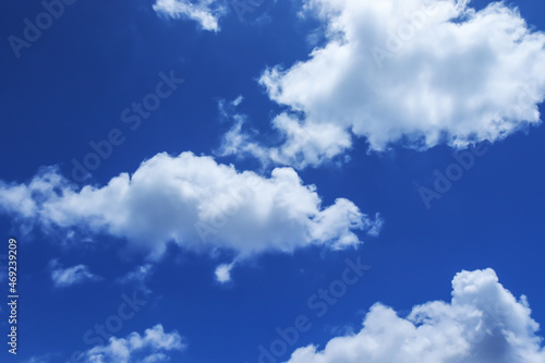 A group of white cumulus clouds in the blue sky background. The shape of the independent nature.