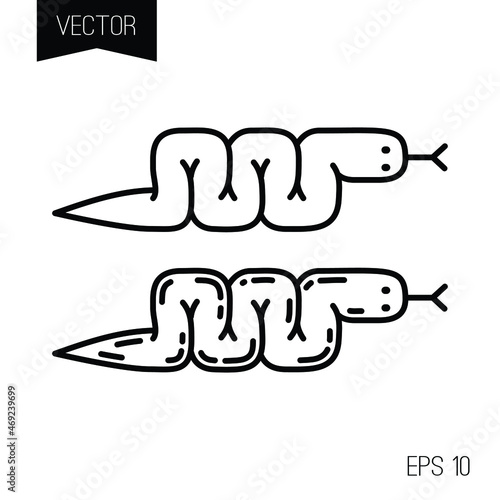 Snake mini tiny tattoo or logo or emblem. Traditional black dot style ink. Black work. Symbol isolated on white background. 