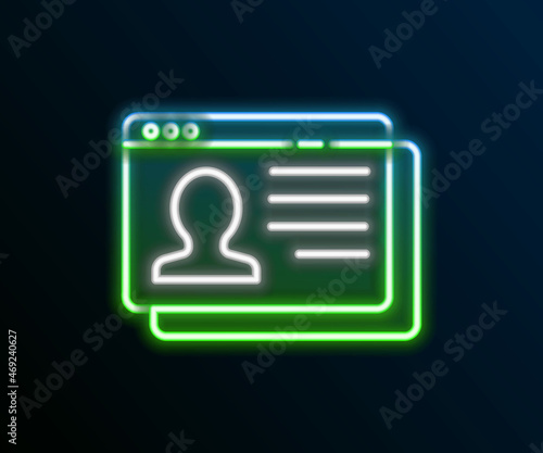 Glowing neon line Resume icon isolated on black background. CV application. Searching professional staff. Analyzing personnel resume. Colorful outline concept. Vector