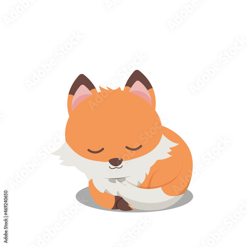 Kawaii, Cute fox animal sleeping. Cute cartoon pet character. Little foxy in sweet childish style. Funny Japanese Korean design. Mascot, emoji, avatar, logo, game, sticker, print, an app for children