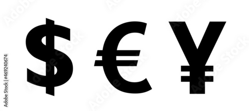 Vector designs of the dollar simdol, the simdol euro, teh simbol yuan.