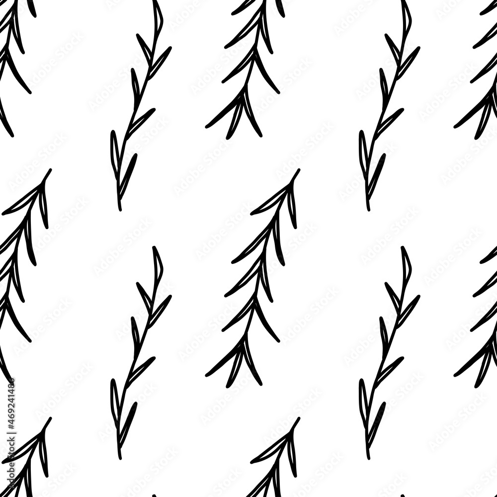 Naklejka premium Black outline leaves seamless pattern. Vector for paper, wallpaper, fabric, interior design.