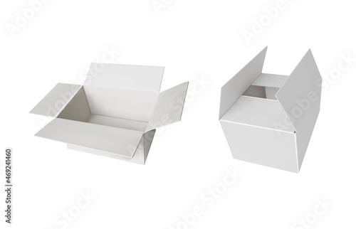 White Boxes, 3D Mock Up Illustrations Isolated on White Background, Merchandise Concept, Empty Simple.