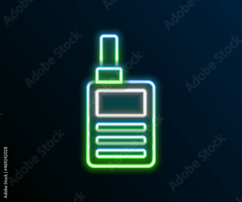 Glowing neon line Baby Monitor Walkie Talkie icon isolated on black background. Colorful outline concept. Vector