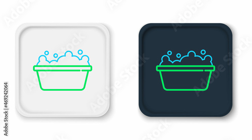 Line Baby bathtub with foam bubbles inside icon isolated on white background. Colorful outline concept. Vector
