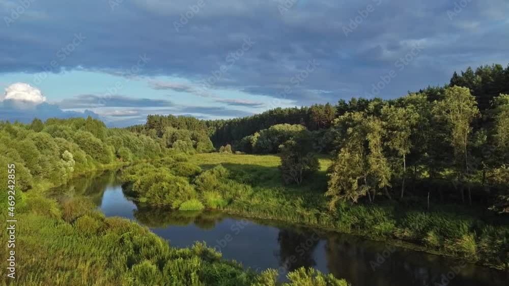 Russian river, panoramic view from drone Russian river, panoramic view from drone