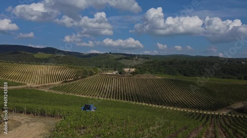Italian landscape in Tuscany, autumn season, panoramic bird view