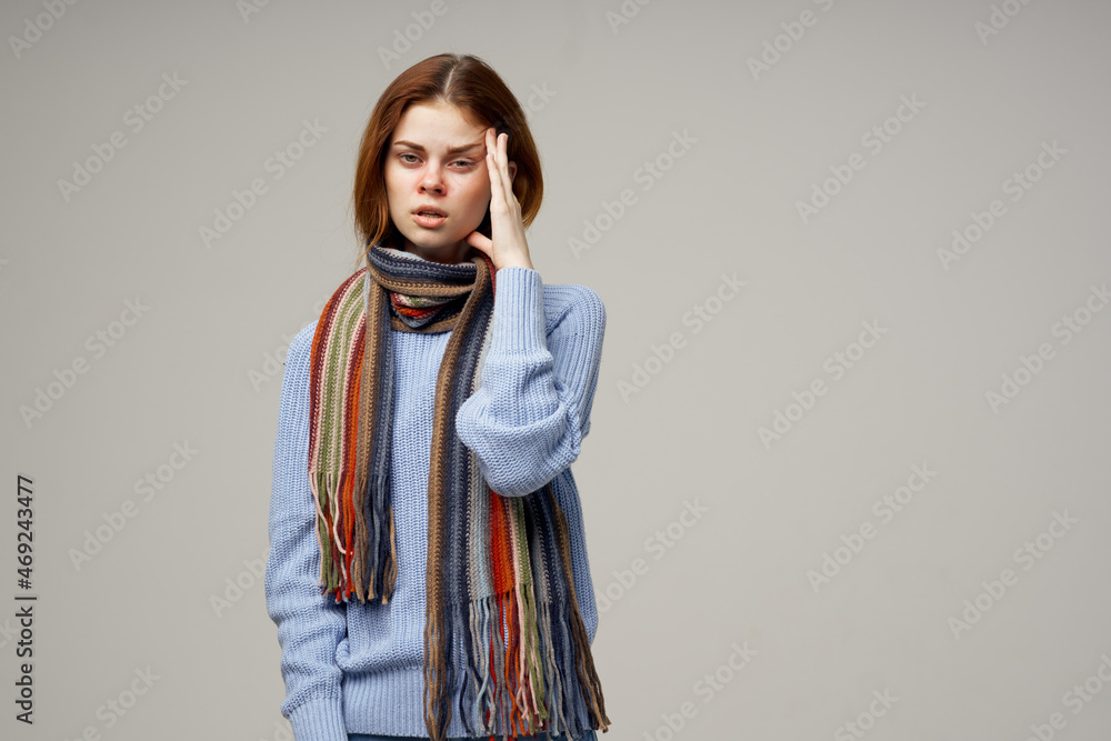 sick woman flu infection virus health care light background sick woman flu infection virus health care light background