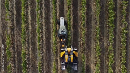Grape Harvester At Work, bird view