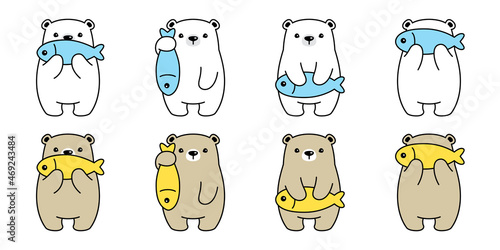 Bear polar vector icon teddy fish character cartoon logo symbol gift box illustration doodle design