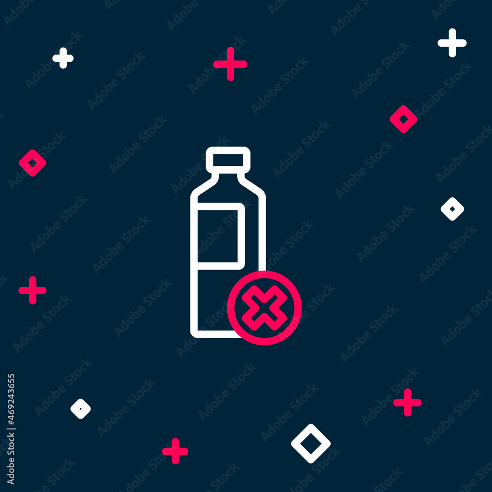 Line No water bottle icon isolated on blue background. No plastic bottle. Water bottle ban sign. Colorful outline concept. Vector Line No water bottle icon isolated on blue background. No plastic bottle. Water bottle ban sign. Colorful outline concept. Vector